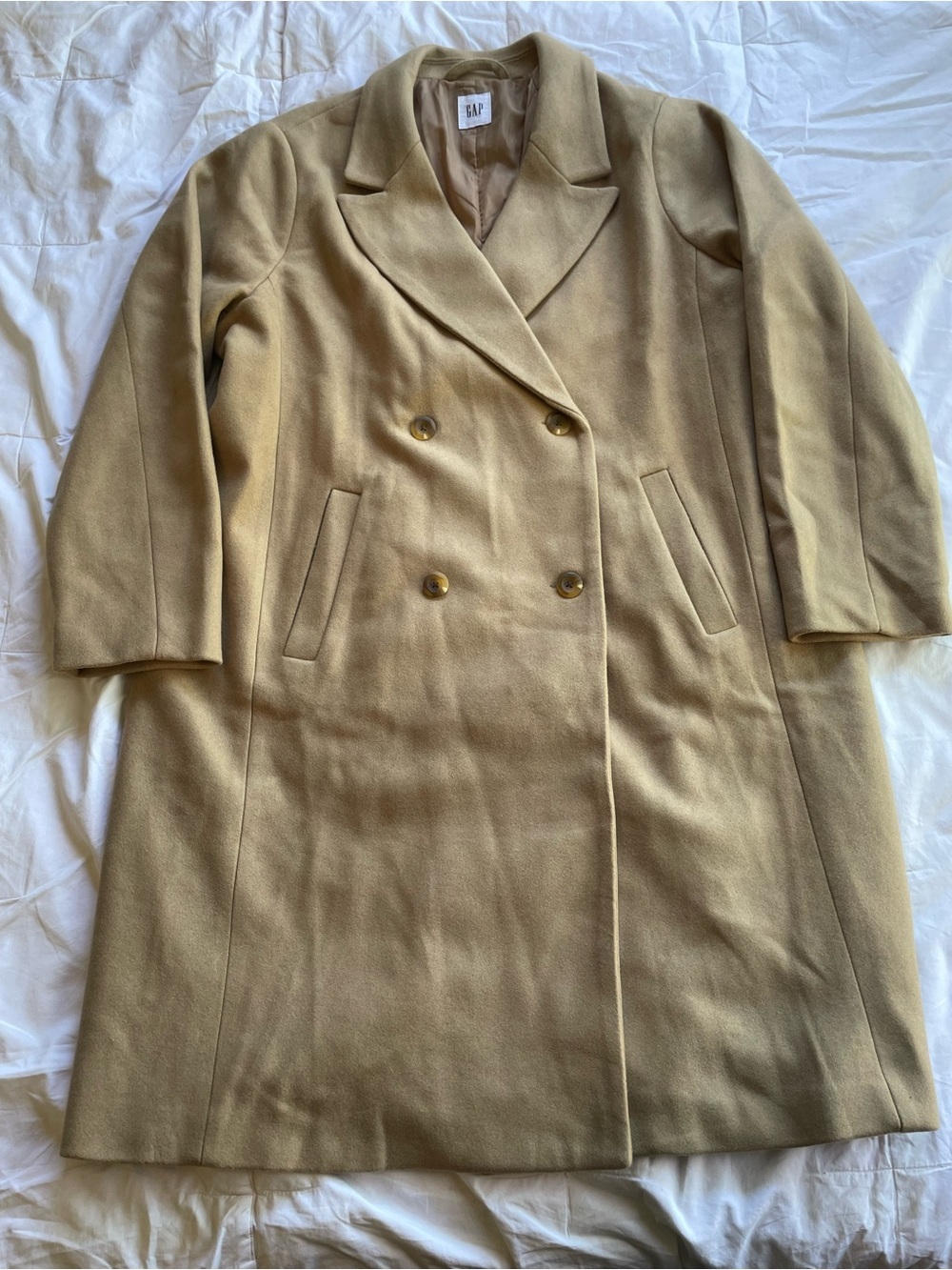 Gap Women's Double-Breasted Wool ‘Relaxed Topcoat’ in Camel Size XXL - Picture 3 of 5